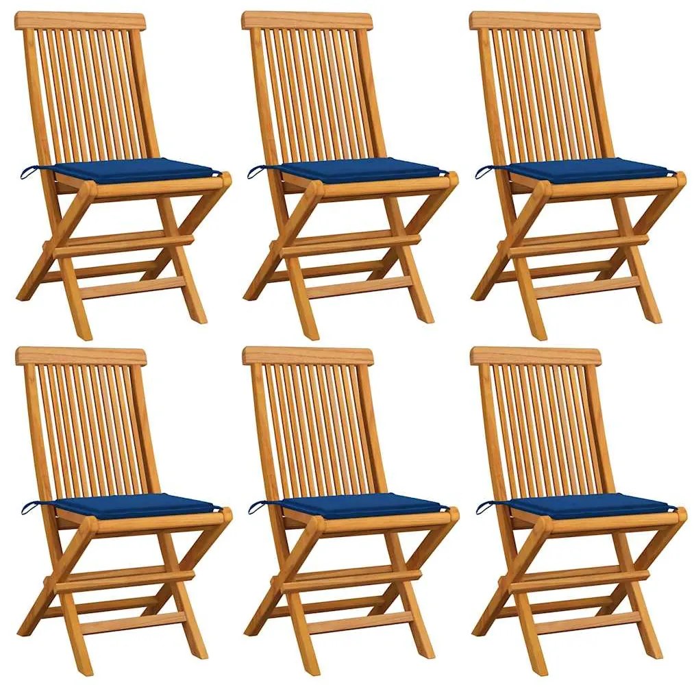 vidaXL Cadeiras de jardim c/ almofadões azul real 6 pcs teca maciça