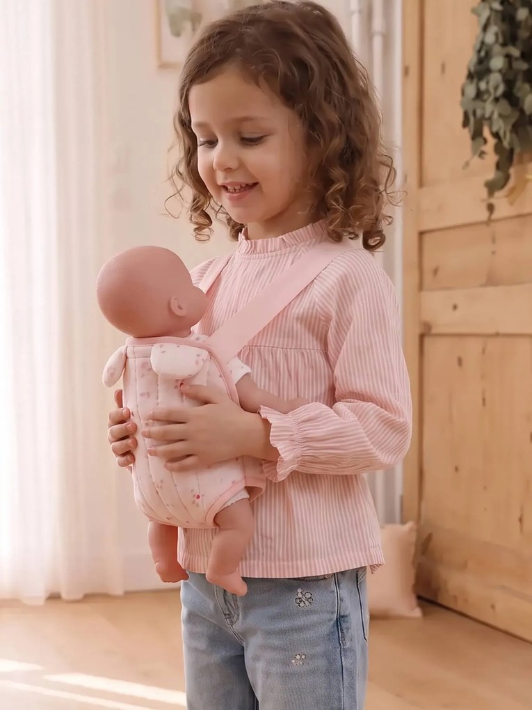 Porta-bebé de boneca em gaze de algodão rosa