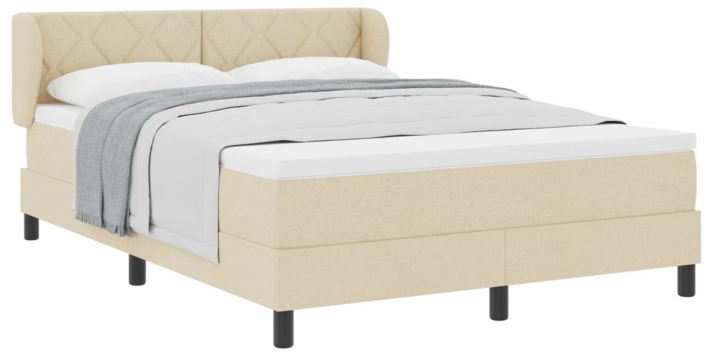 Cama Box Spring vidaXL com Colchão em Creme, 140x200 cm, Tecido