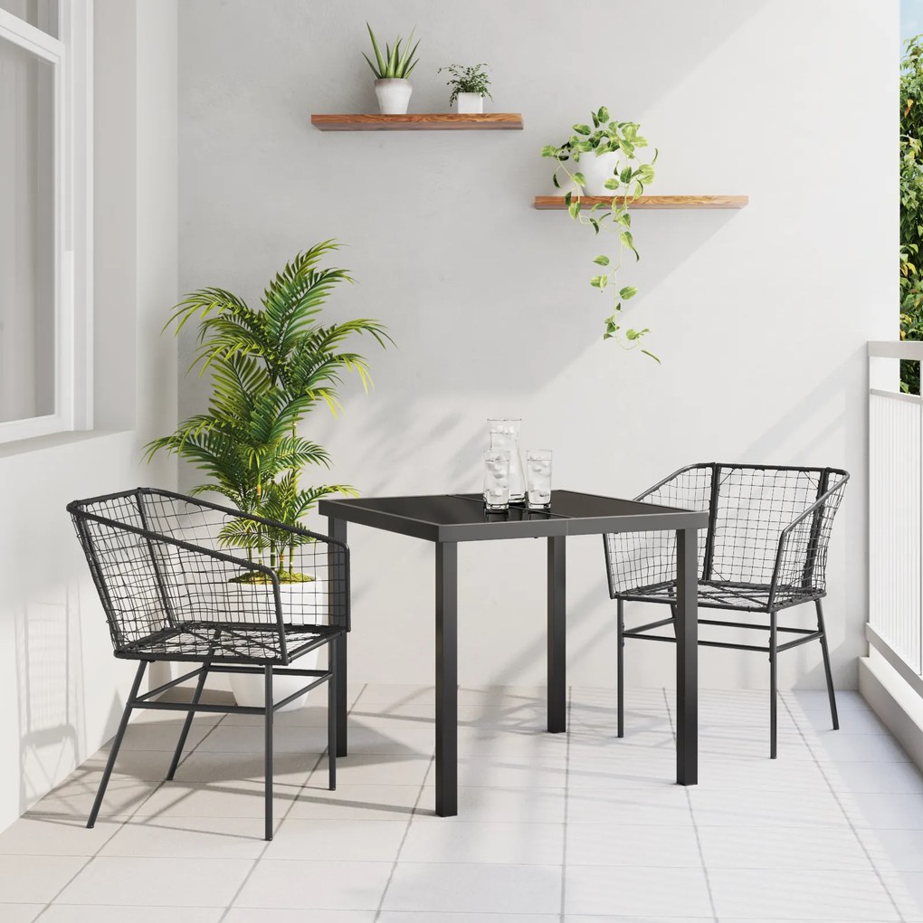 vidaXL Conjunto de Jantar de Jardim 3 Peças Preto Rattan Poliéster