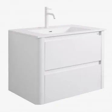 Conjunto De Móvel De Casa De Banho Suspenso 80x50 Cm Em Madeira Com Lavatório Integrado Egerton Branco & Sem Espelho & Branco ↑20 Cm Com Válvula De Dr