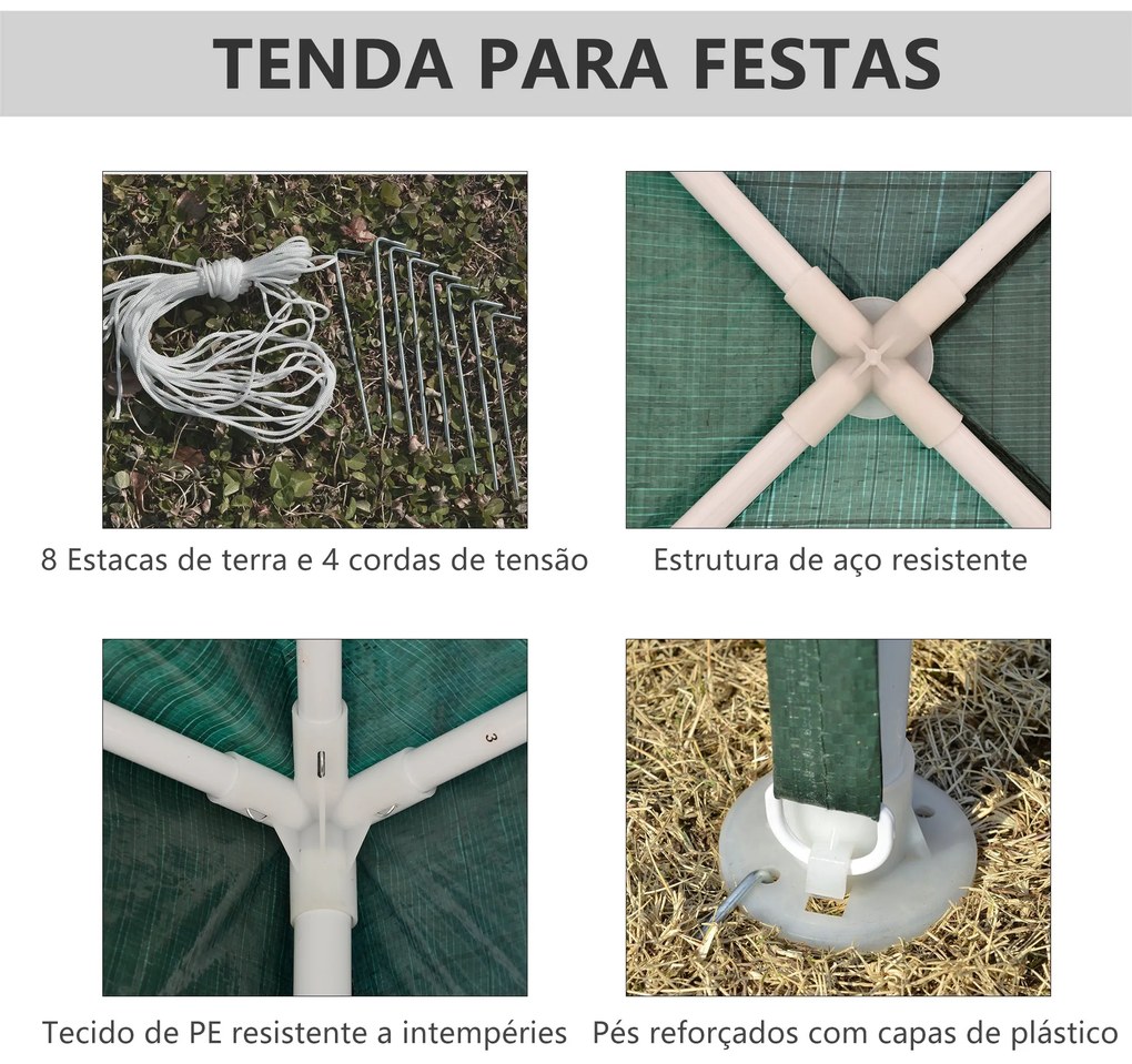 Outsunny Tenda Desmontável 3x3 m Tenda de Jardim com 4 Orifícios de Dr