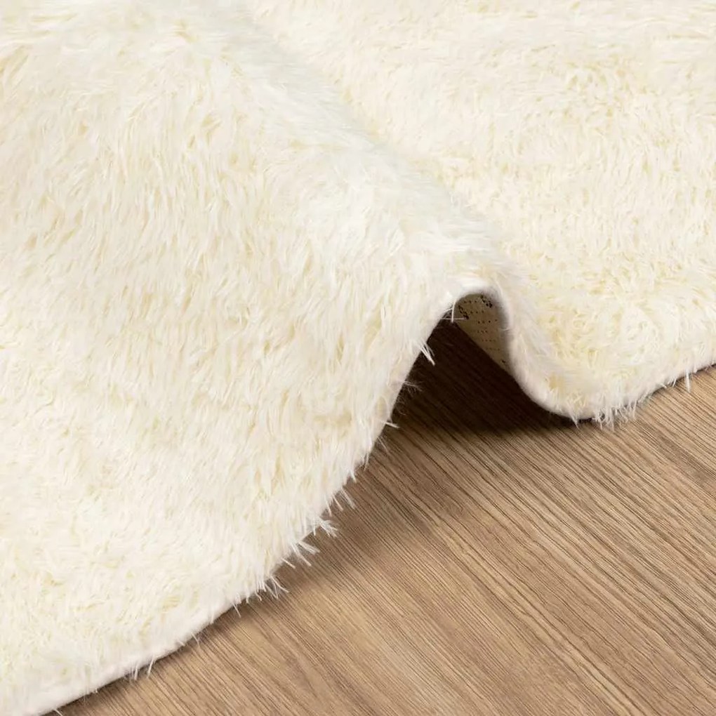 Tapete shaggy de pelo alto NAVARRA 120x120 cm poliéster creme