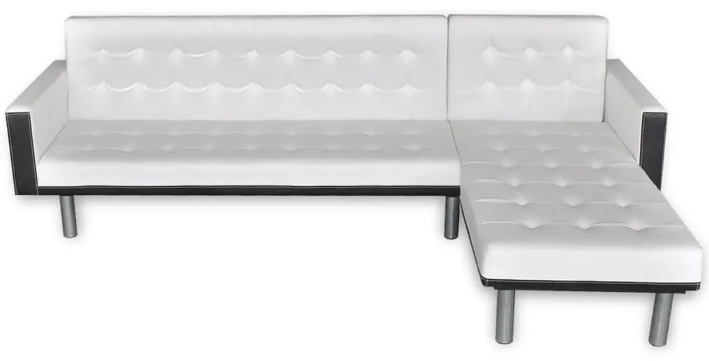 Sofá-cama em forma de L, couro artificial, branco