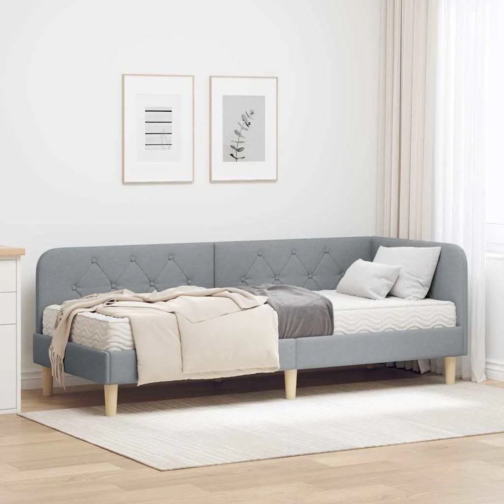 vidaXL Estrutura de Cama de Canto Cinzento-claro 80 x 200 cm tecido