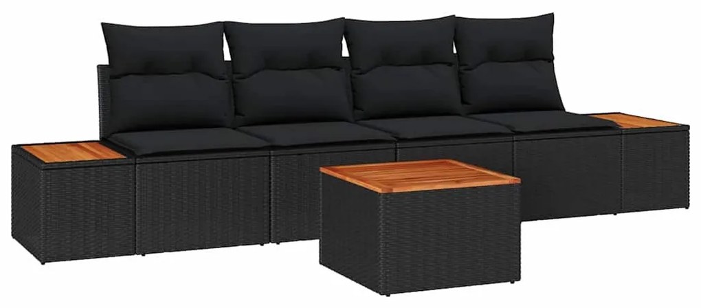 Conjunto de Sofá de Jardim vidaXL de 5 Peças com Almofadas Pretas de P