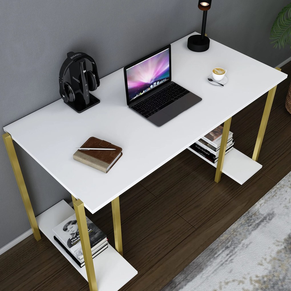 Secretária Academy – Branco Dourado – 125,2 x 60 x 73,8 cm