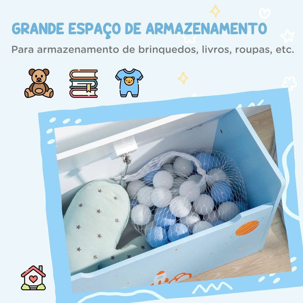 Baú Infantil 2 em 1 Baú de Armazenamento Organizador de Brinquedos para Crianças acima de 18 Meses com Tampa de Fechamento Seguro para Dormitório Sala