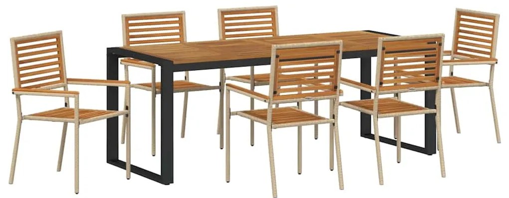 Conjunto de Jantar de Jardim de 7 Peças Bege em Rattan Poly e Acácia v