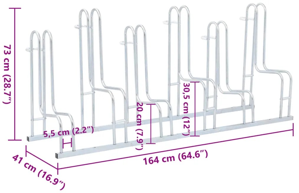 Suporte independente para 6 bicicletas aço galvanizado