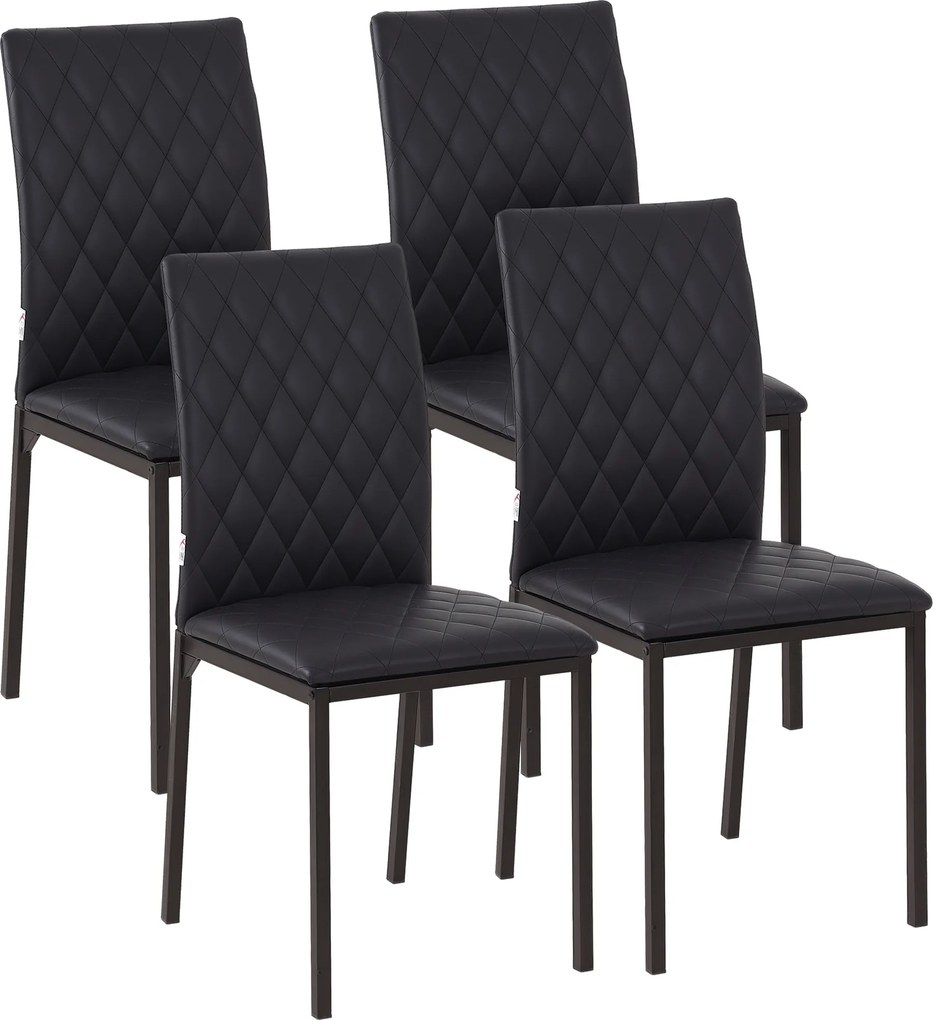 Conjunto de 4 Cadeiras de Sala de Jantar Estofadas (MESA NÃO INCLUIDA) com Pés de Metal Cadeiras Modernas 41x50x91 cm Preto