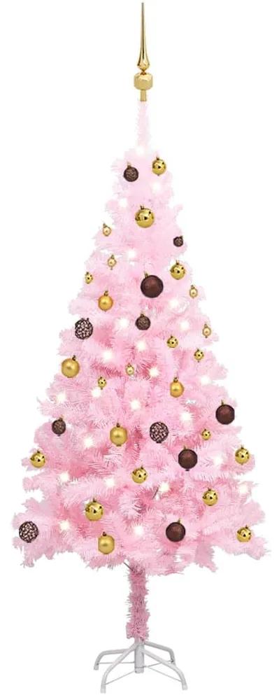 3077498 vidaXL Árvore Natal artificial pré-iluminada c/ bolas PVC rosa