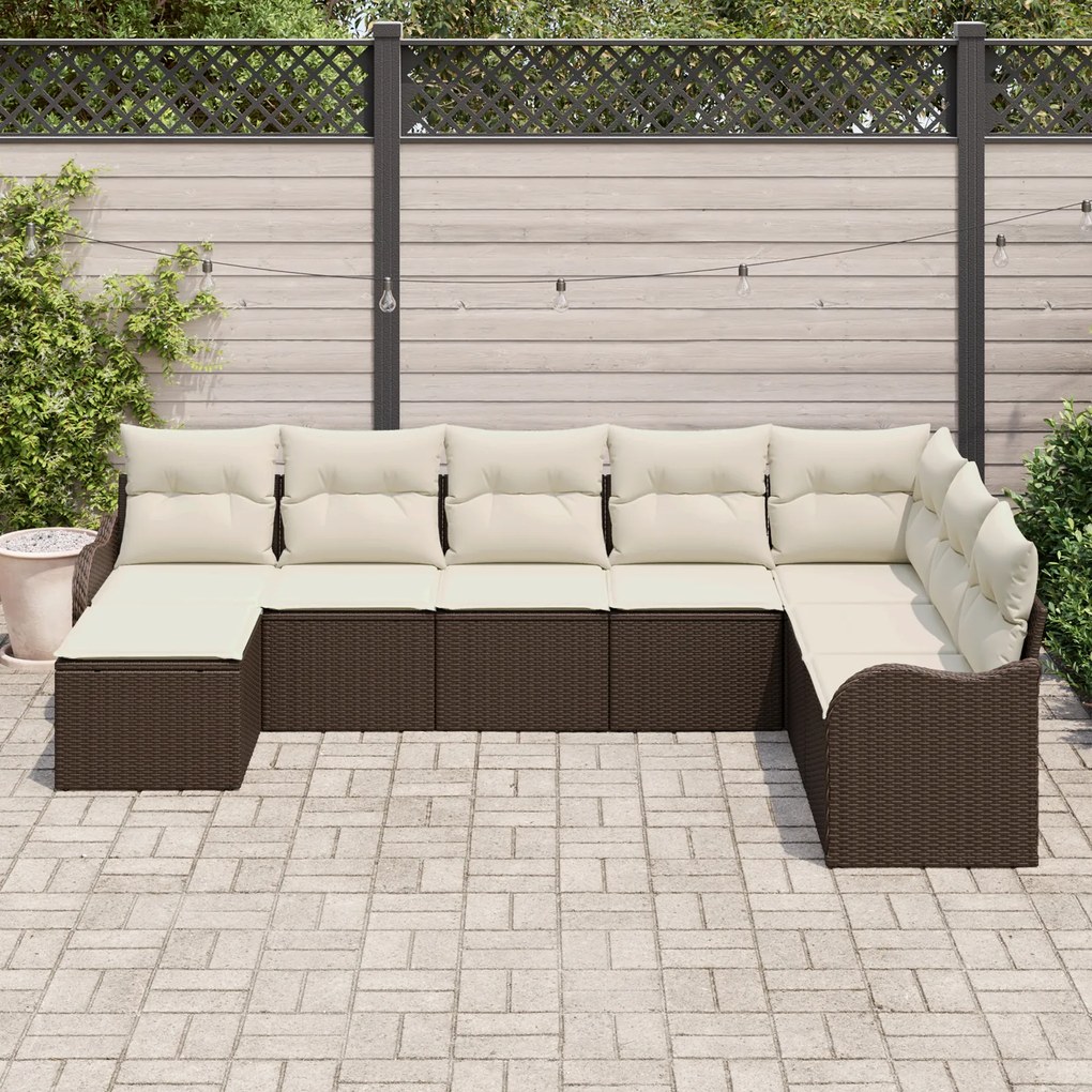Conjunto de Sofá de Jardim vidaXL com 8 Peças e Almofadas em Ratan Pol