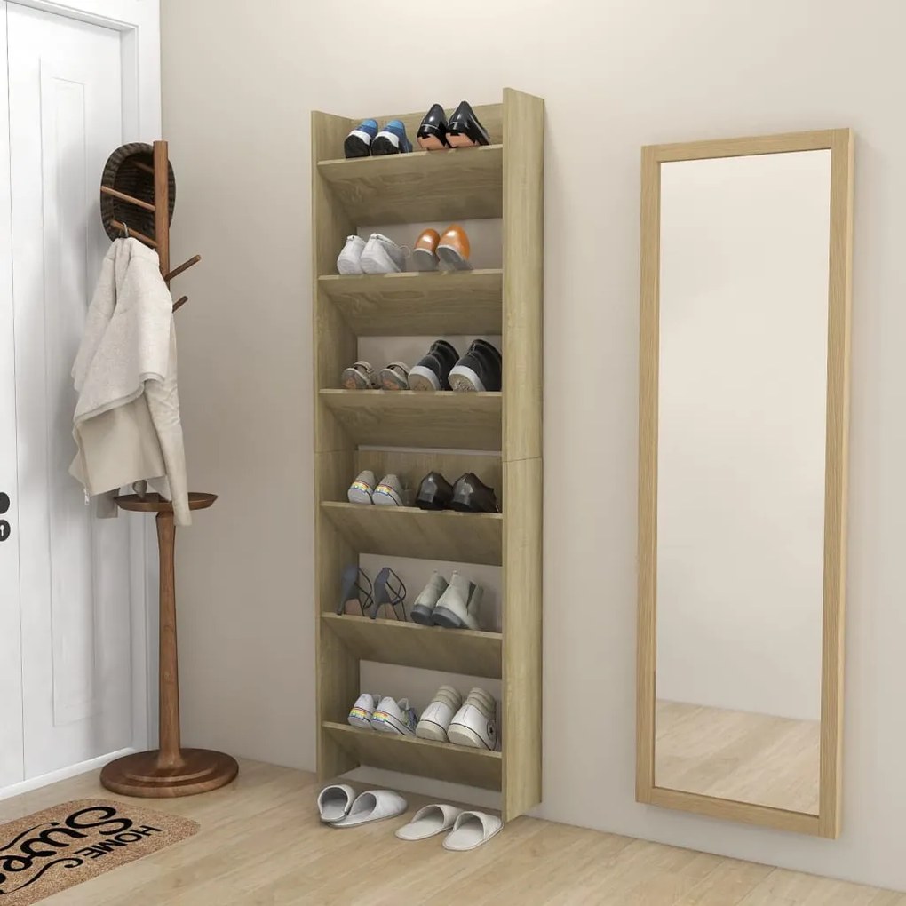 Sapateiras de parede 2 pcs 60x18x90 cm contrap. carvalho sonoma