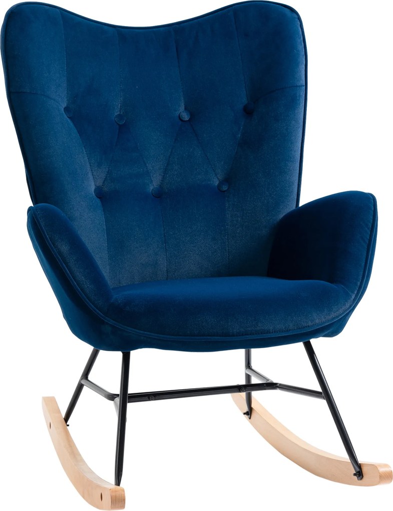 Cadeira de baloiço, confortável com estrutura em madeira maciça e metal para a sala de estar, quarto, varanda, veludo azul