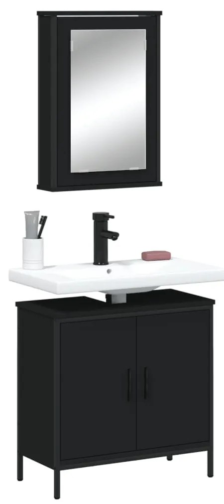 2 pcs conjunto móveis casa de banho derivados de madeira preto