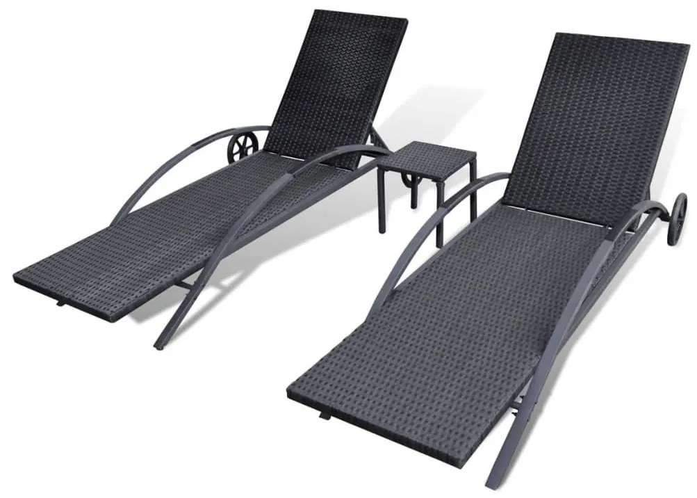 Espreguiçadeiras com mesa vime PE preto