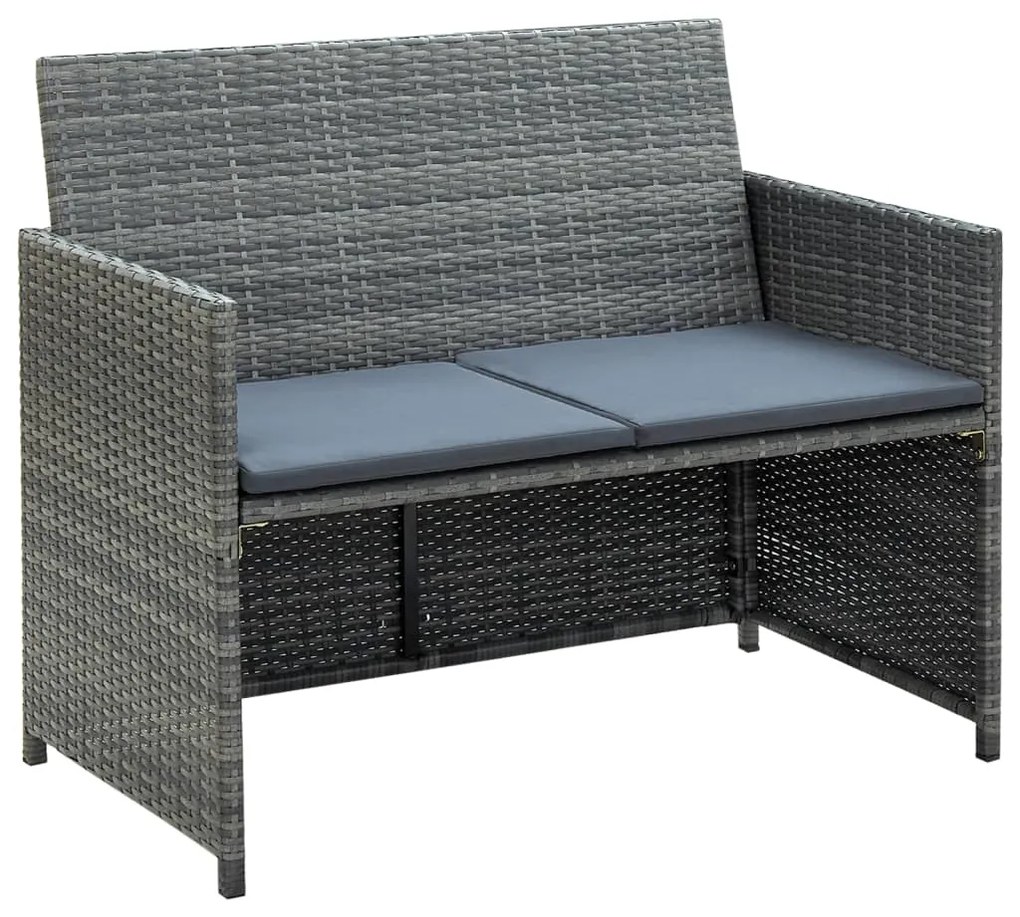 43912 vidaXL Sofá de jardim de 2 lugares com almofadões vime PE cinzento