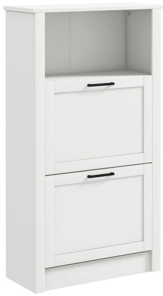 HOMCOM Sapateira Estreita com Prateleiras Ajustáveis e Compartimento Aberto para 10 Pares de Sapatos 58x24x105 cm Branco | Aosom Portugal