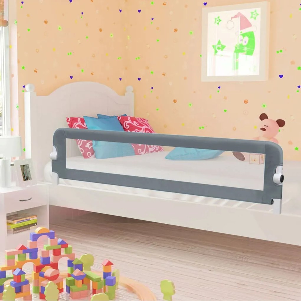 10177 vidaXL Barra de segurança p/ cama infantil 180x42cm poliéster cinzento