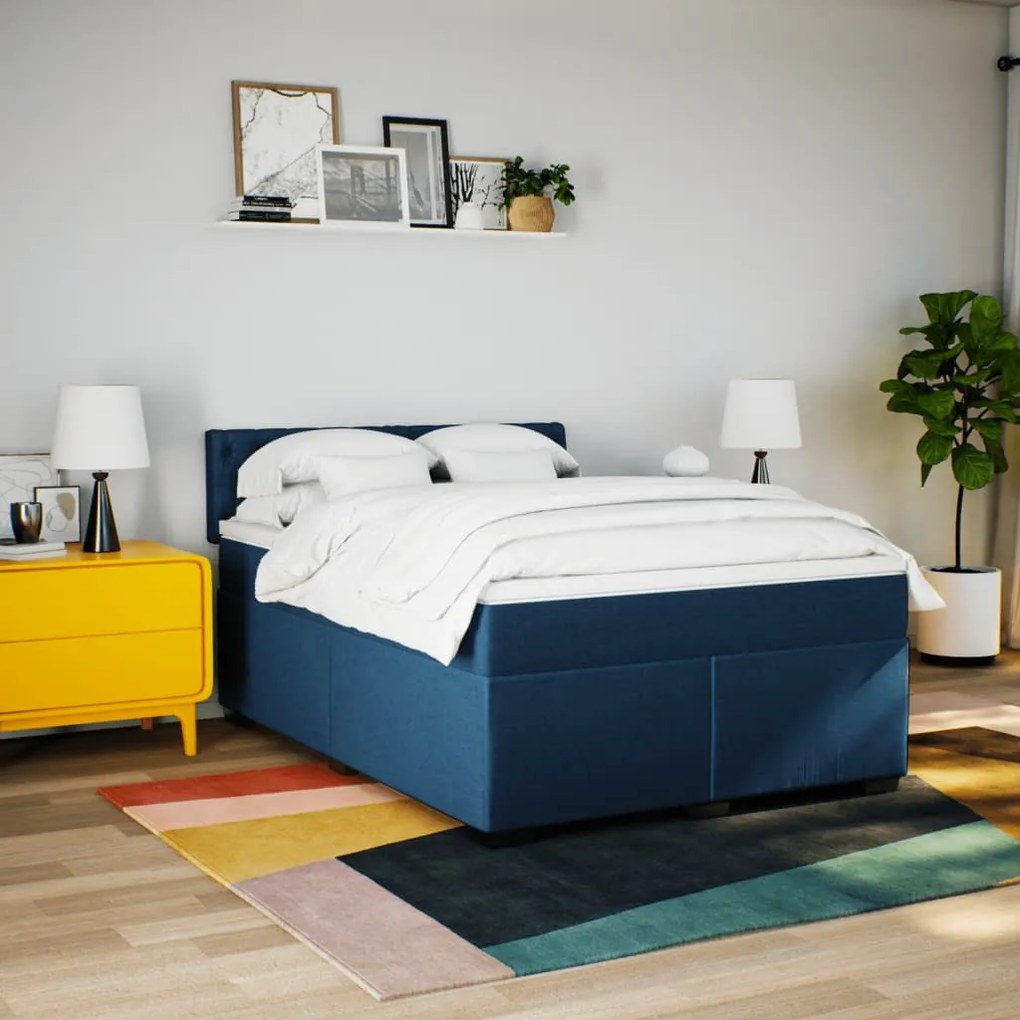 Cama com molas/colchão 140x200 cm tecido azul