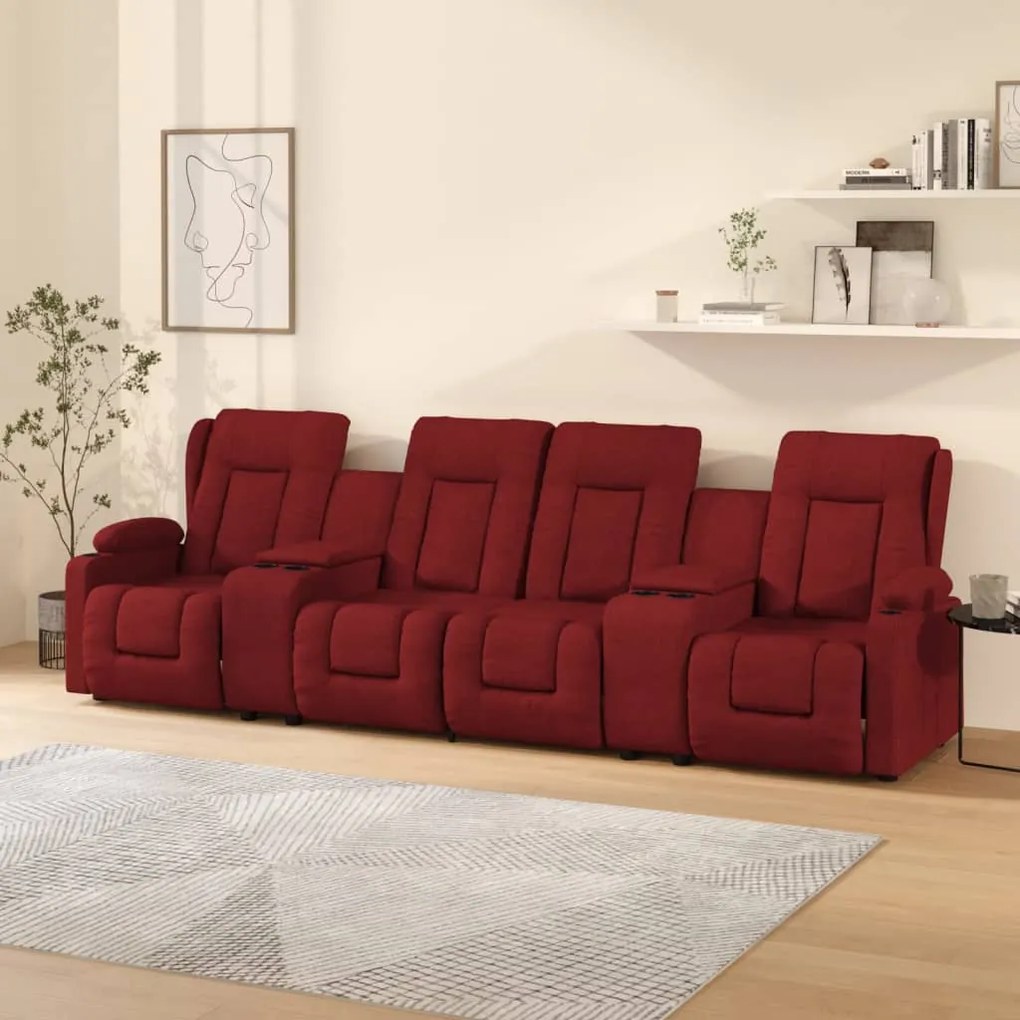 vidaXL Poltrona massagem 4 lug. reclinável + suporte copo tecido tinto