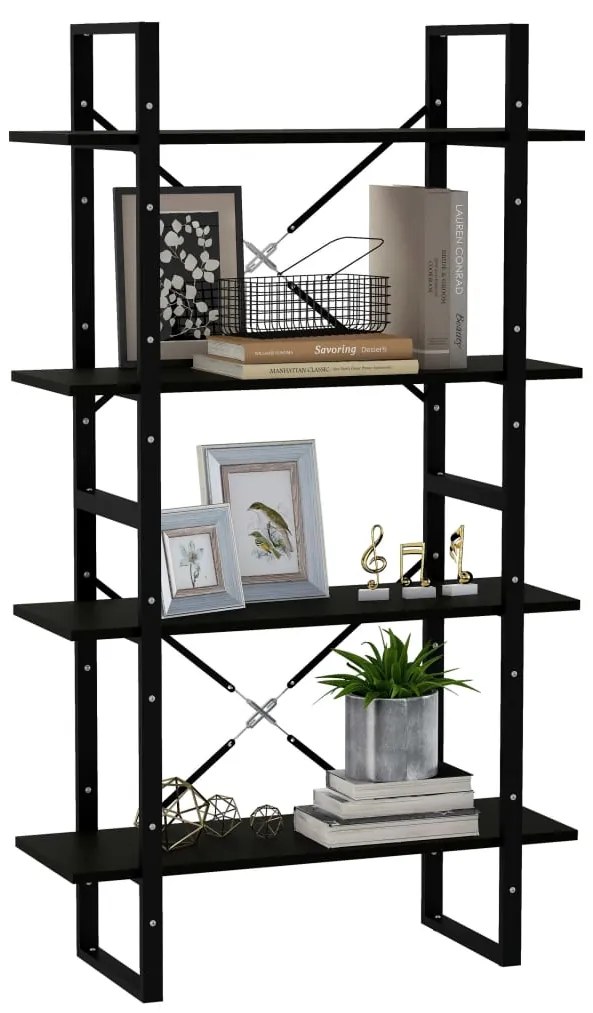 Estante com 4 prateleiras 80x30x140 cm pinho maciço preto