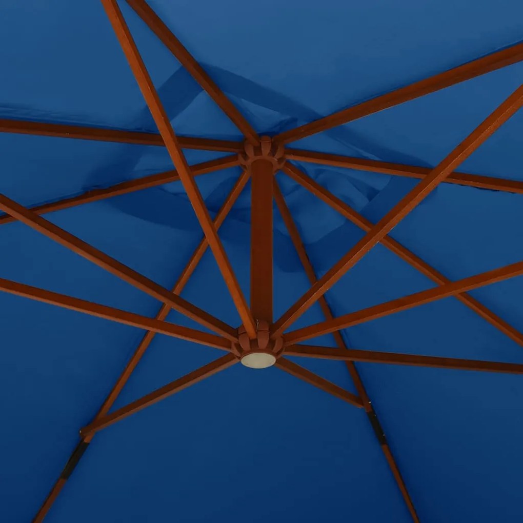 Guarda-sol cantilever c/ poste de madeira 400x300 cm azul