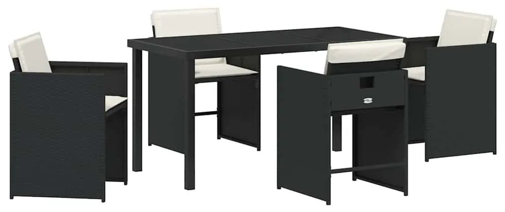 Conjunto de Jantar de Jardim 5 Peças com Almofadas Preto Vime PE
