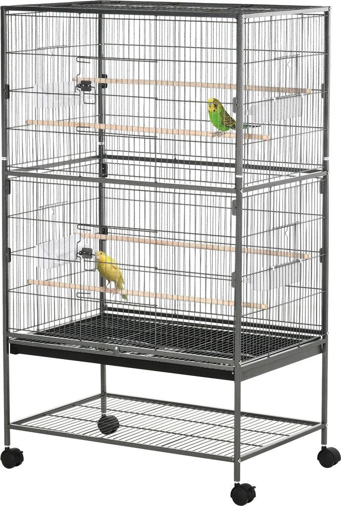 Gaiola para Aves com Suporte, 78 x 52 x 132 cm, 4 Poleiros em Madeira, Cinzento-escuro