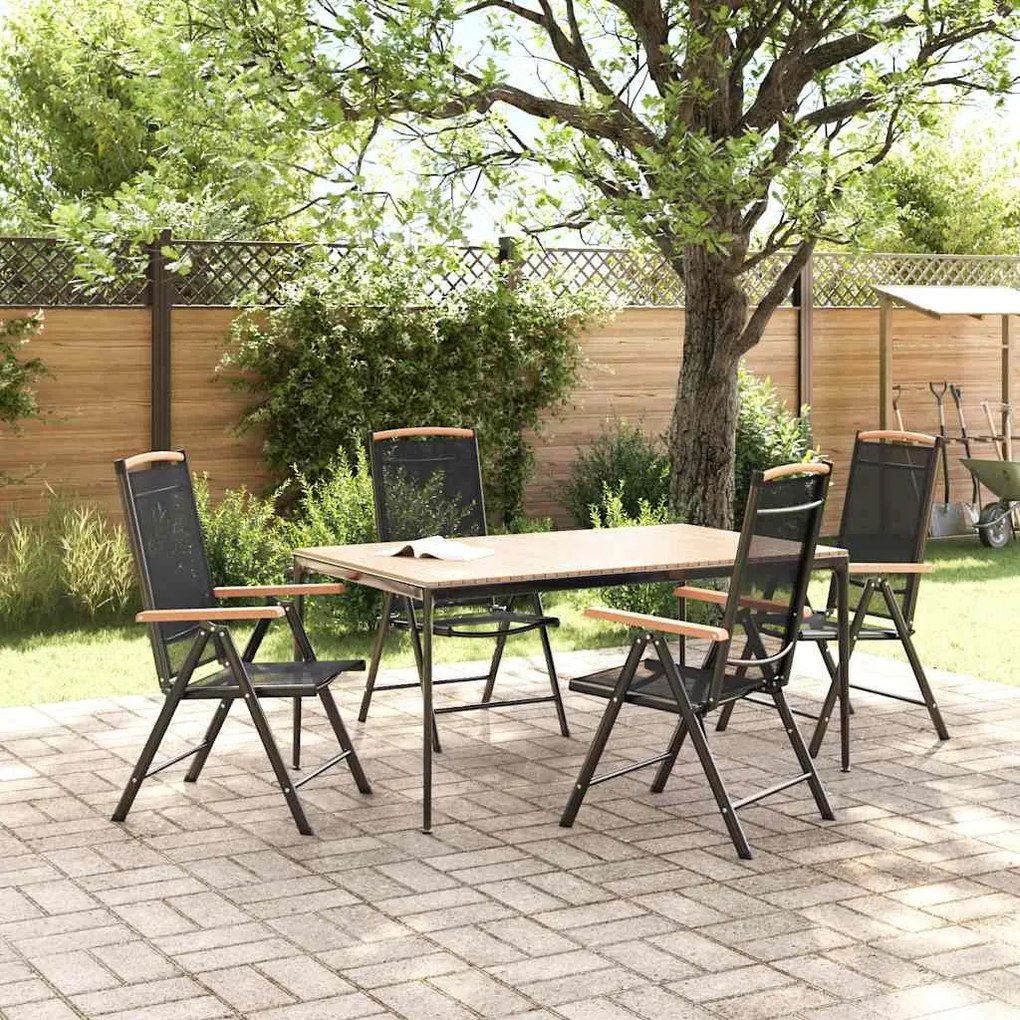 Cadeiras de jardim dobráveis 4 pcs alumínio e textilene preto