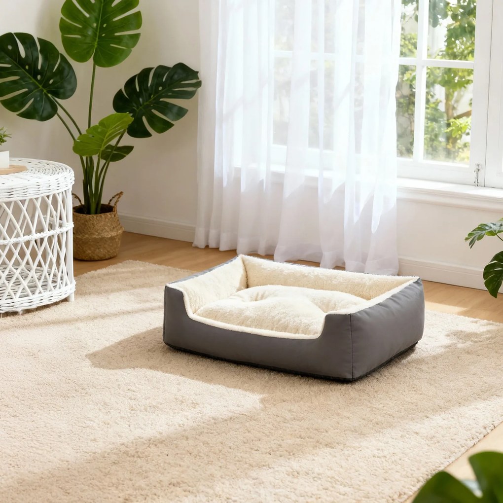 Cama para cães ou gatos 85 x 65 x 21 cm, com almofada reversível removível cinza-bege