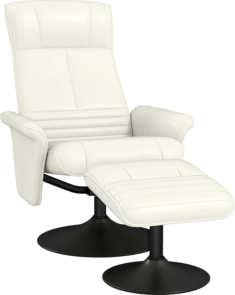 HOMCOM Poltrona relax, poltrona para TV com pufe, giratória, ergonômica, aparência de microfibra, até 150 kg, Creme branco | Aosom Portugal
