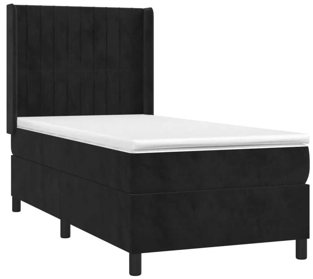 Cama box spring c/ colchão/LED 80x200 cm veludo preto
