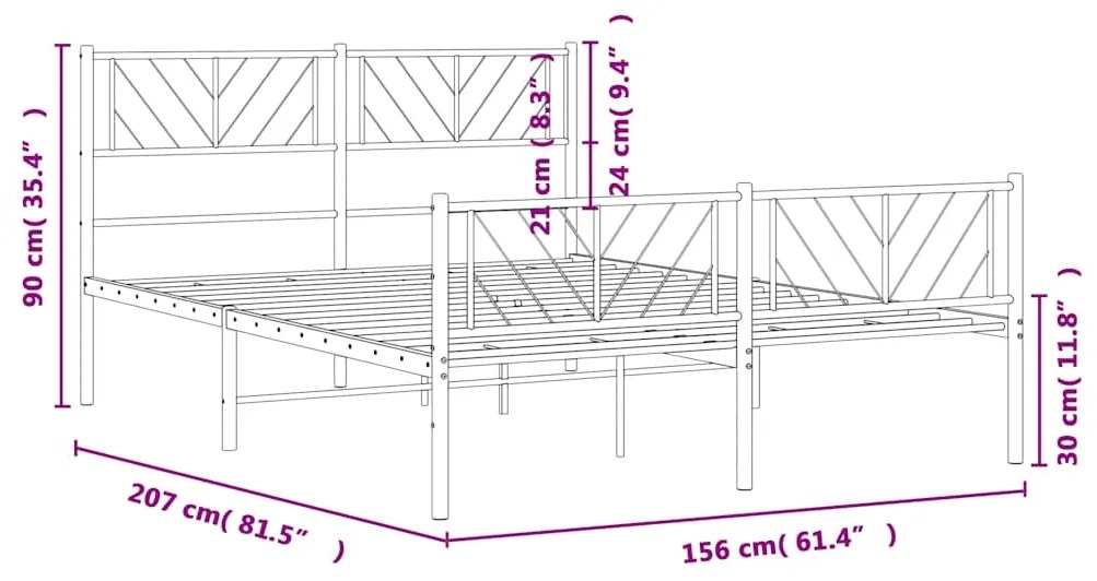 Estrutura de cama com cabeceira e pés 150x200 cm metal preto