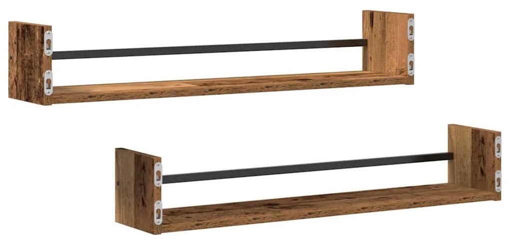 Prateleiras de parede 2 pcs Madeira antiga 80x16x14 cm Madeira engenhe