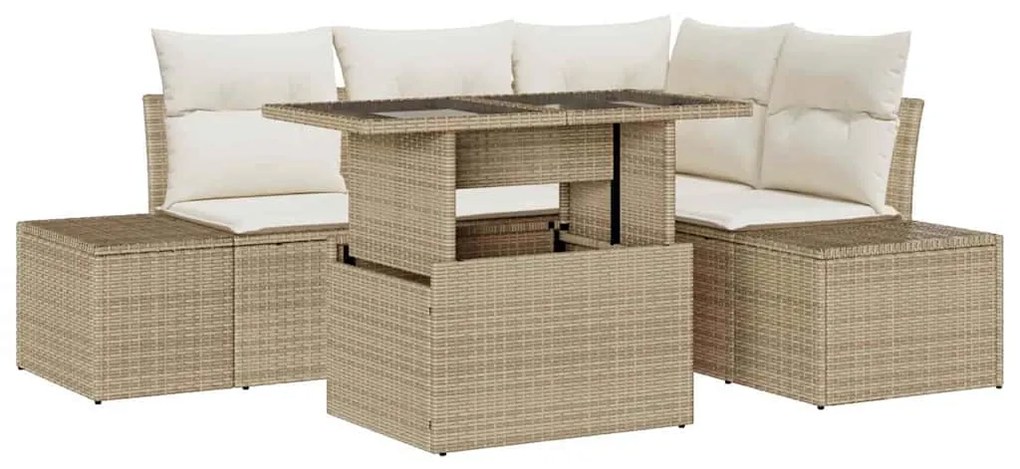 Conjunto de Sofá para Jardim 5 Peças com Almofadas Bejes em Rattan Sin