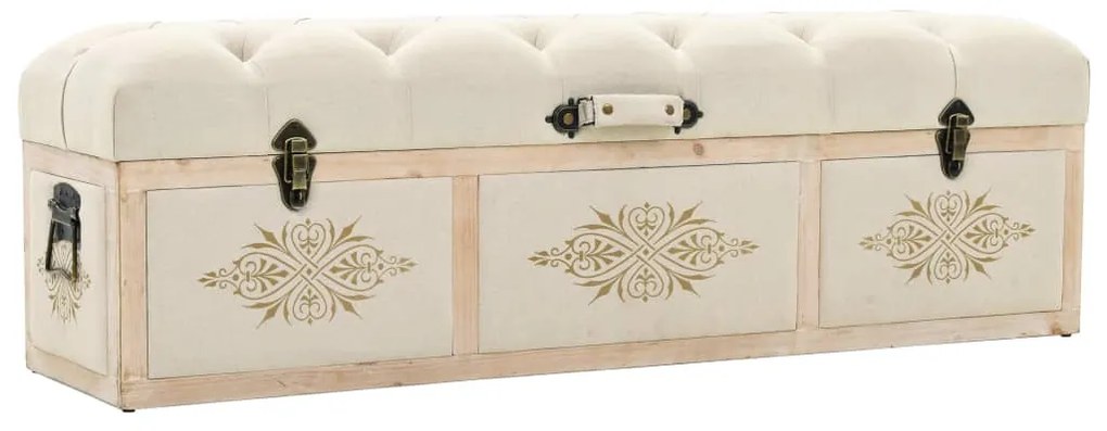 vidaXL Banco de arrumação 110 cm abeto maciço e tecido cor creme