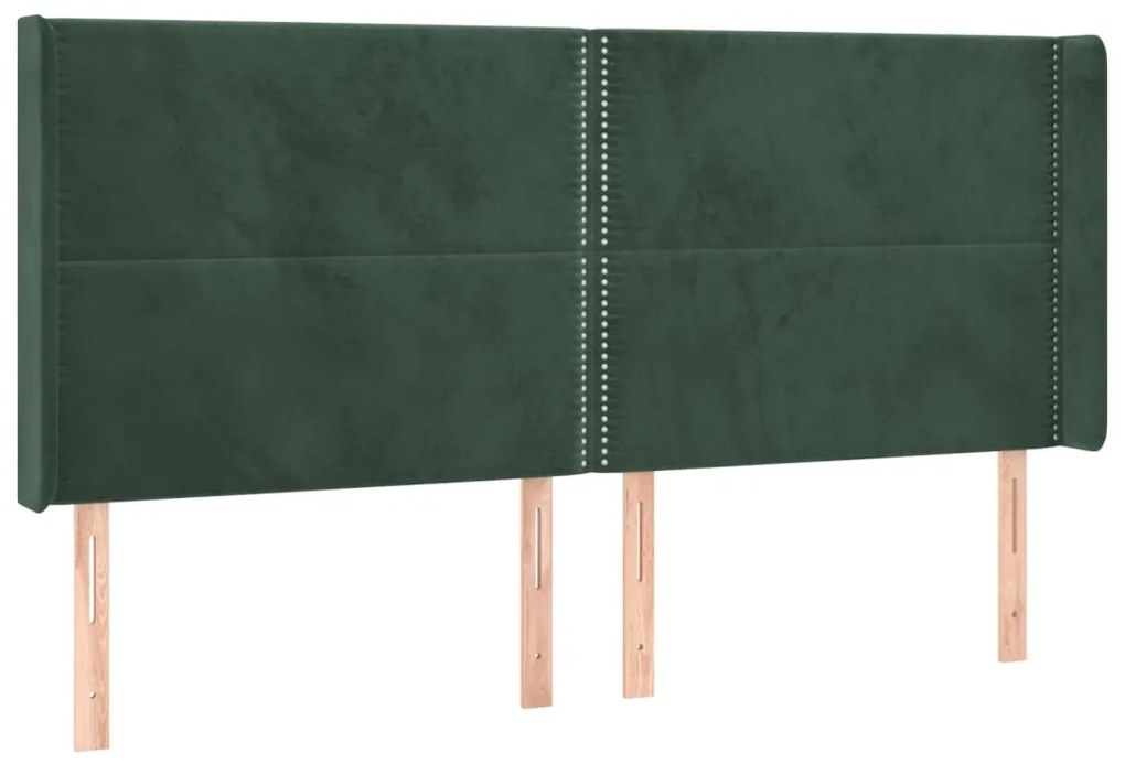 Cama box spring c/ colchão/LED 200x200 cm veludo verde-escuro