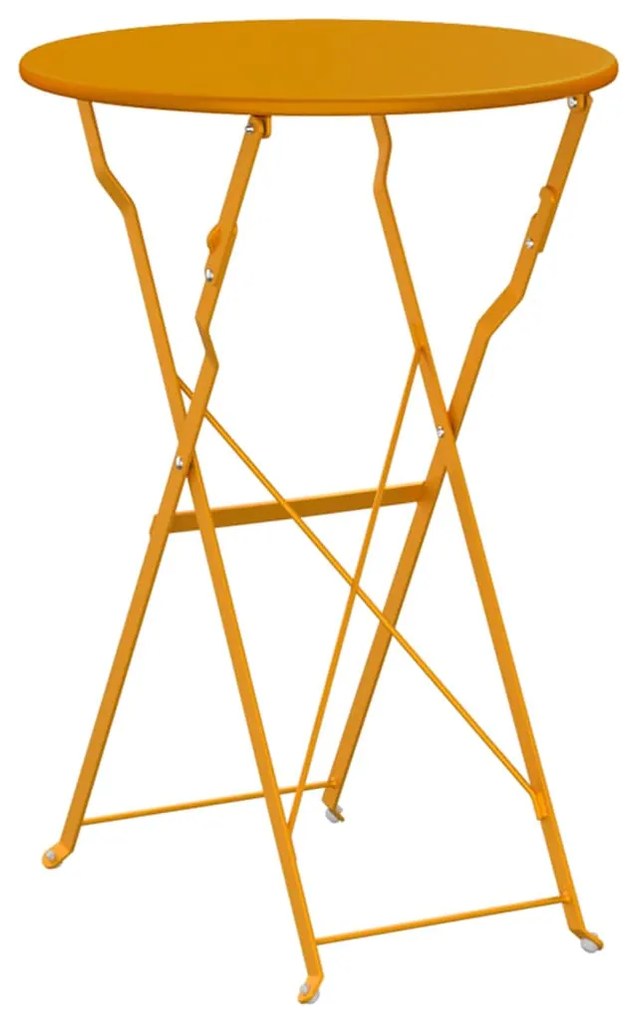 Mesa Bistro Dobrável Amarelo Mostarda Ø50x71 cm em Aço com Revestiment