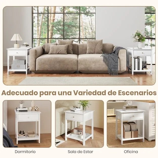 Mesa de cabeceira com gaveta, prateleira aberta e pés antiderrapantes 48 x 40 x 58 cm, branca