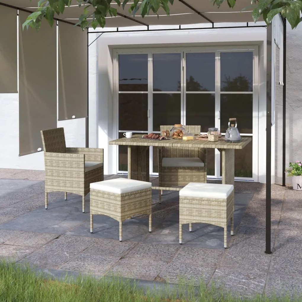 4 pcs conjunto de cadeiras e bancos de jardim vime PE bege
