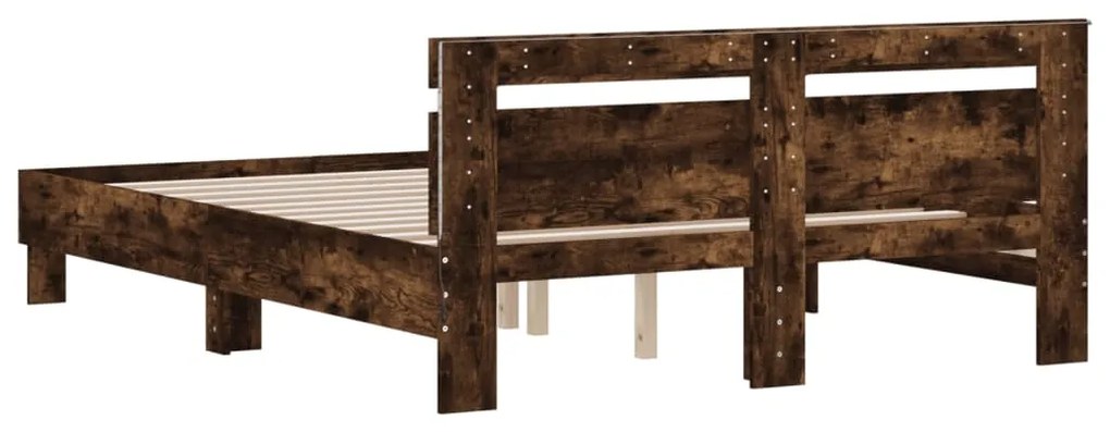 Estrutura cama c/ cabeceira/luzes LED 150x200cm carvalho fumado
