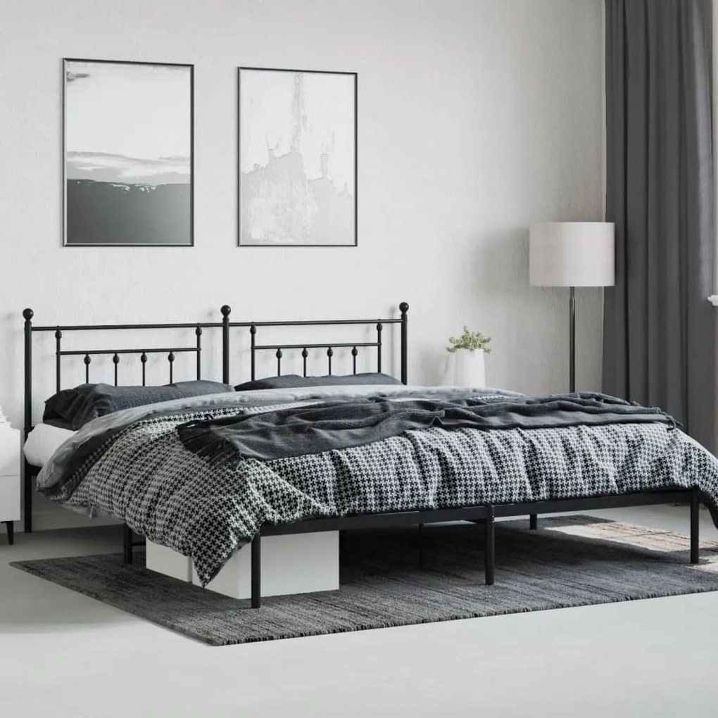 Estrutura de cama com cabeceira 200x200 cm metal preto