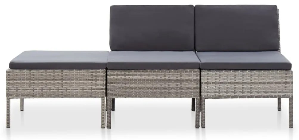 Conjunto lounge de jardim c/ almofadões 3 pcs vime PE cinzento