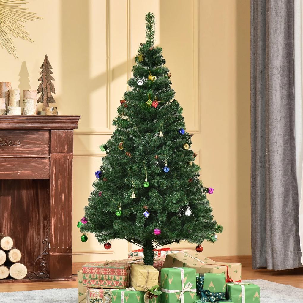 HOMCOM Árvore de Natal Artificial 150cm Ignífugo com 420 Ramos 48 Decorações Folhas de PVC e Suporte Metálico Decoração de Natal para Interior Verde