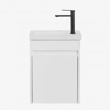 Conjunto De Móvel De Casa De Banho Suspenso Em Madeira Com Lavatório Integrado Narek Branco & Sem Espelho & Preto ↑20 Cm - Sklum