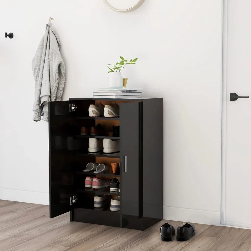 vidaXL Armário p/ sapatos 60x35x92 cm contraplacado preto brilhante