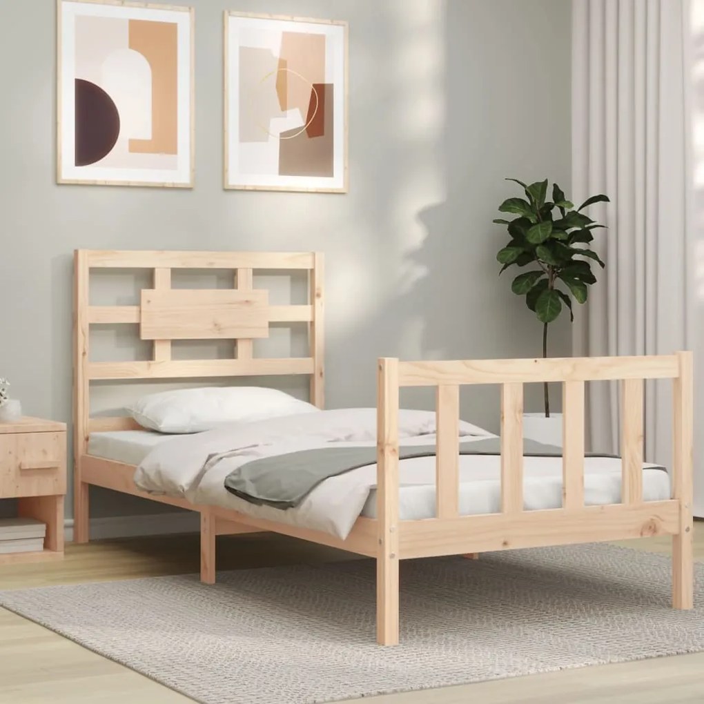 3192541 vidaXL Estrutura de cama com cabeceira 90x200 cm madeira maciça