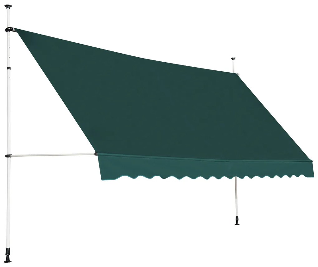 Toldo 400 cm telescópico e retrátil resistente aos raios UV impermeável com manivela altura regulável para janela varanda jardim Verde